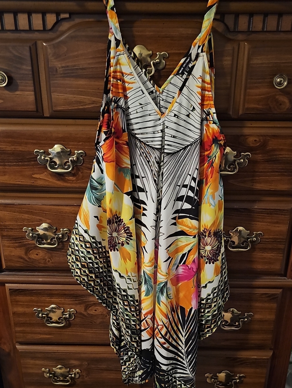 Tropical Floral Spaghetti Strap V-Neck Sun Top